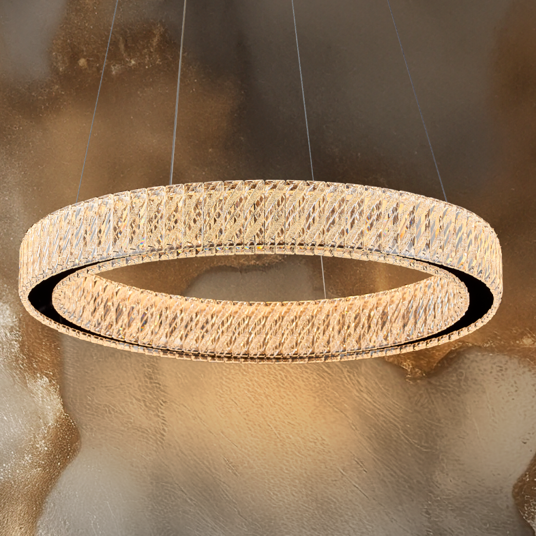 Pendente +Luz Allianz Cristal e Metal Cromado 36 watts 3000K Ø800x76mm PE-200/36.85CR