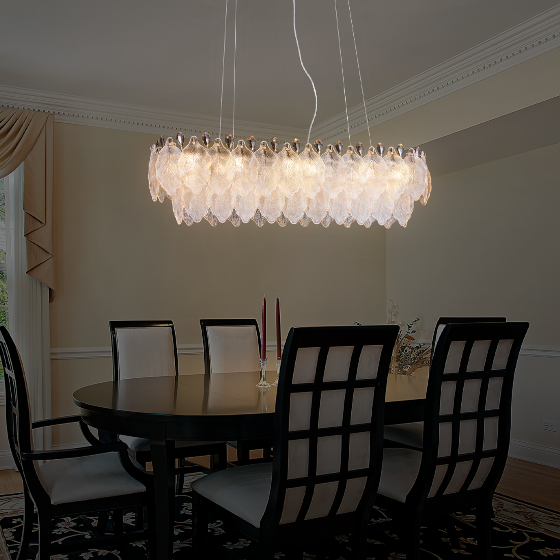Pendente +Luz Foglia Metal Cristal e Vidro 12L E14 Dourado 1200x300x340mm PE-208/12.120DO