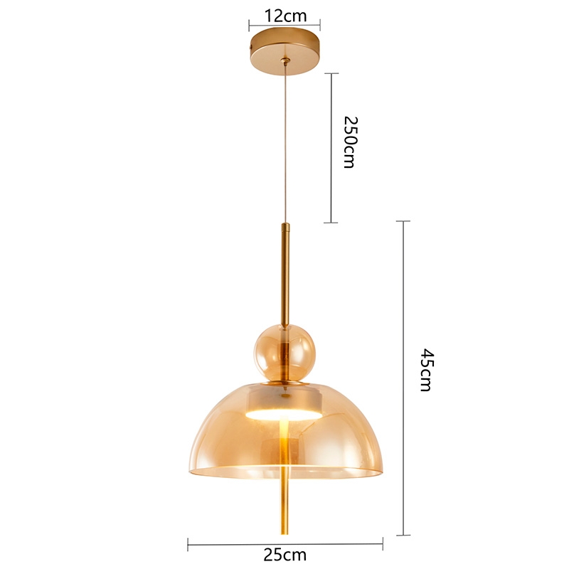 Pendente Nordecor Kholy 8 watts 3000K Dourado Fosco e Âmbar Ø250x450mm 2957