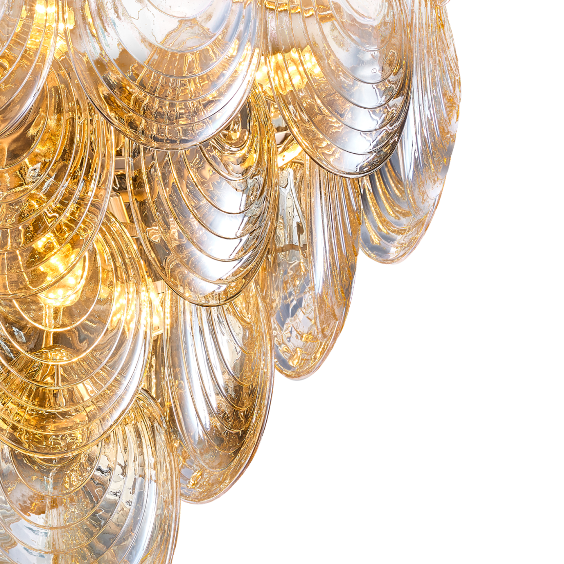 Pendente +Luz Shell Vidro e Metal Conhaque e Dourado 9L E14 Ø600x500mm PE-205/9.60CQDO