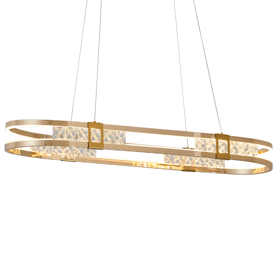 Pendente +Luz Balte Cristal e Alumínio Dourado 51 watts 3000K 350x850mm PE-204/51.85DO