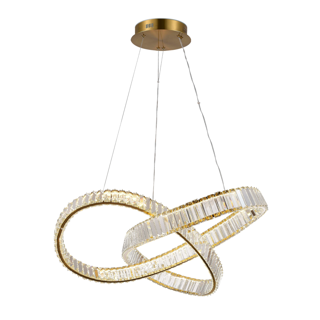 Pendente +Luz Node Cristal e Metal Dourado 40 watts 3000K 800x320mm PE-199/40.80DO