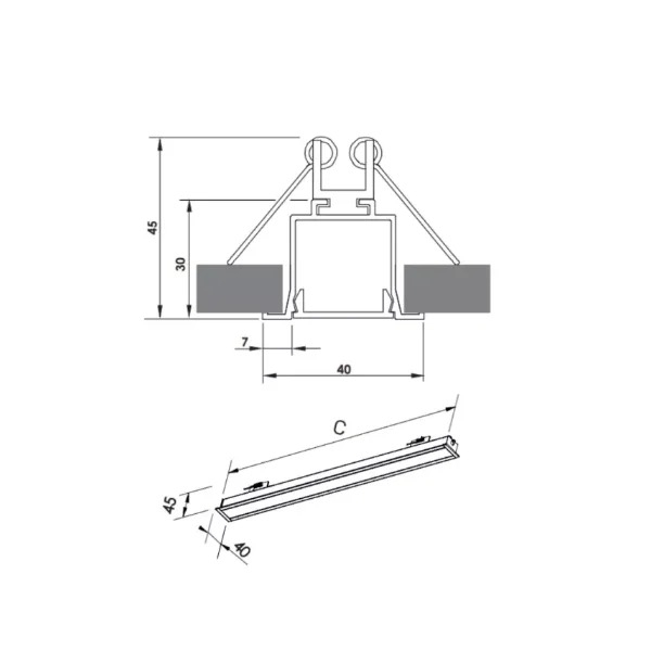 Perfil Embutido Newline Fit25 para Fita de Led 2000x40x45mm SCPE25200