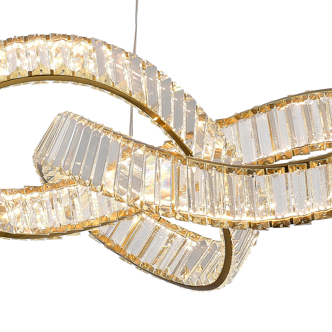 Pendente +Luz Node Cristal e Metal Dourado 30 watts 3000K 600x290mm PE-199/30.60DO