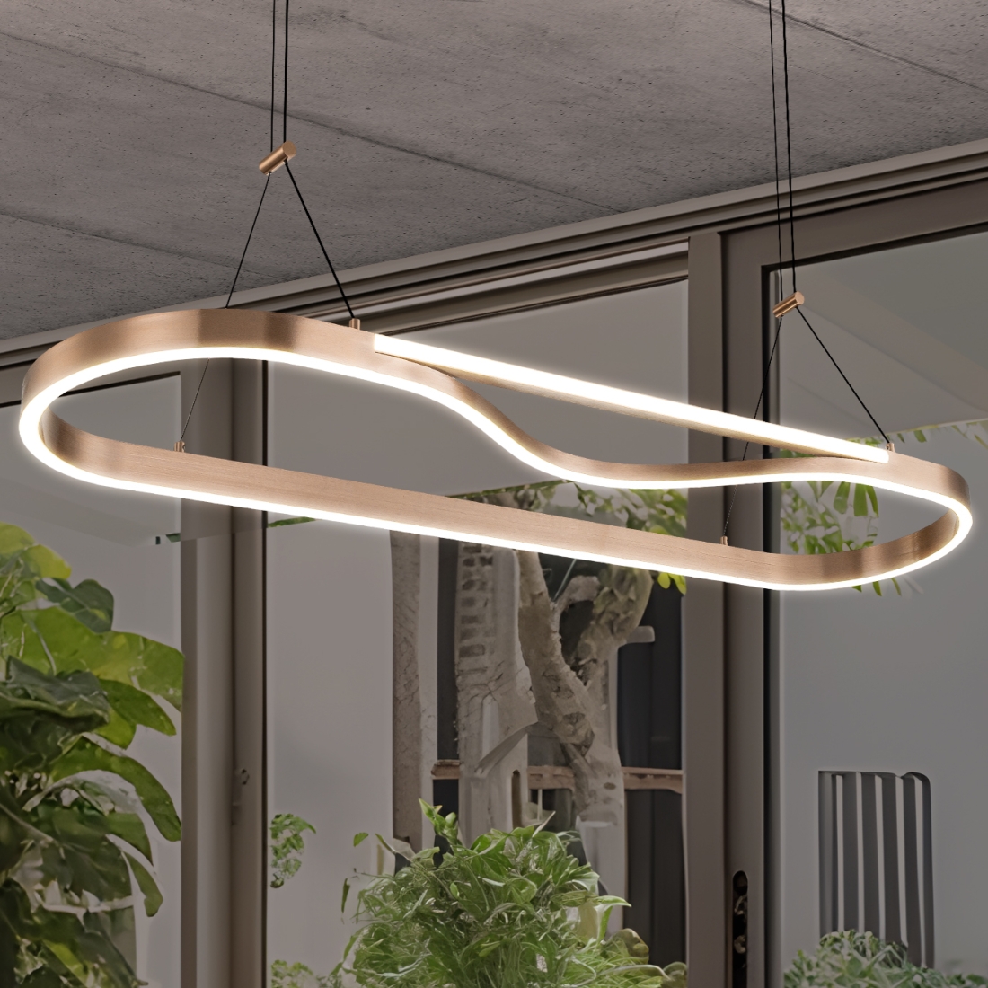 Pendente +Luz Rash Metal e Acrílico 46 watts 3000K Cobre 300x1090mm PE-212/46.100CO