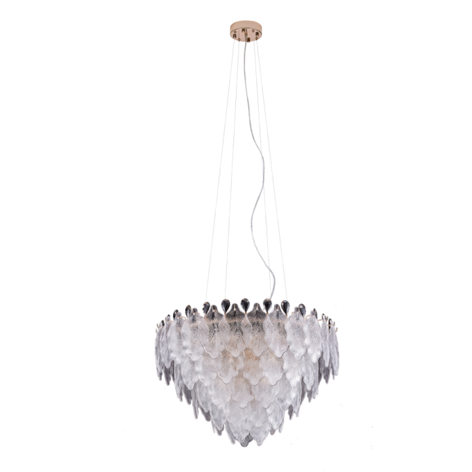Pendente +Luz Foglia Metal Cristal e Vidro 15L E14 Dourado Ø800x550mm PE-207/15.80DO