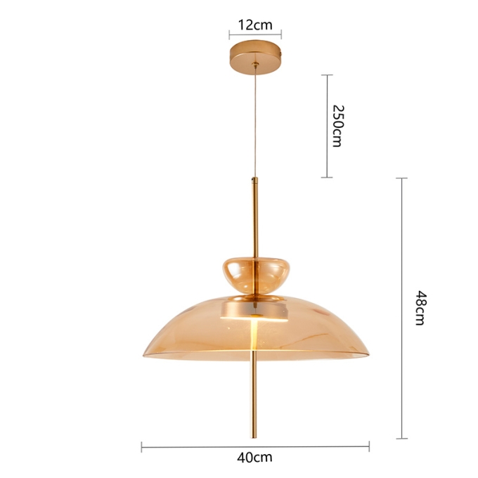 Pendente Nordecor Kholy 12 watts 3000K Dourado Fosco e Âmbar Ø400x480mm 2958