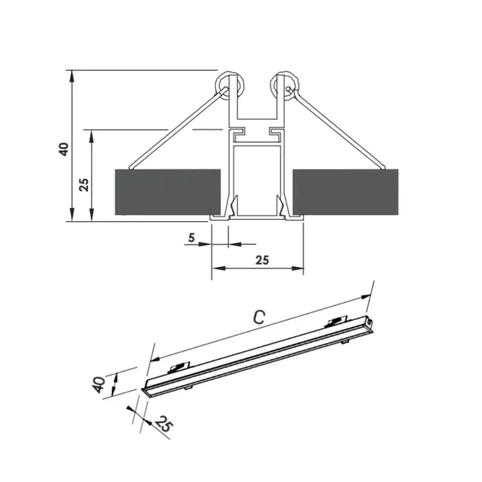 Perfil Embutido Newline Fit15 Standard para Fita de Led 1000x25x40mm SCPE15100