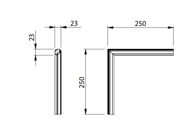 Perfil Newline Linear Sobrepor Fit15 45° Curva Direita Esquerda 250X250X23mm SPS12000
