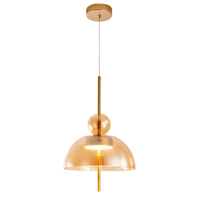 Pendente Nordecor Kholy 8 watts 3000K Dourado Fosco e Âmbar Ø250x450mm 2957