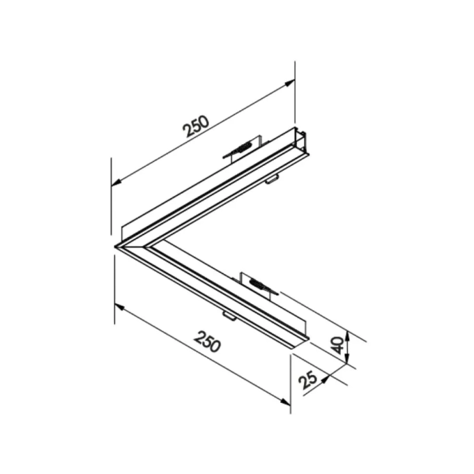 Perfil Embutido Newline Fit15 Standard Curva Direita/Esquerda 250x40x250mm SCPE15001