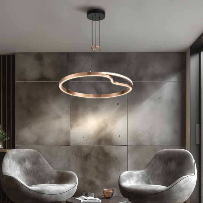 Pendente +Luz Rash Metal e Acrílico 34 watts 3000K Cobre Ø650mm PE-210/34.65CO