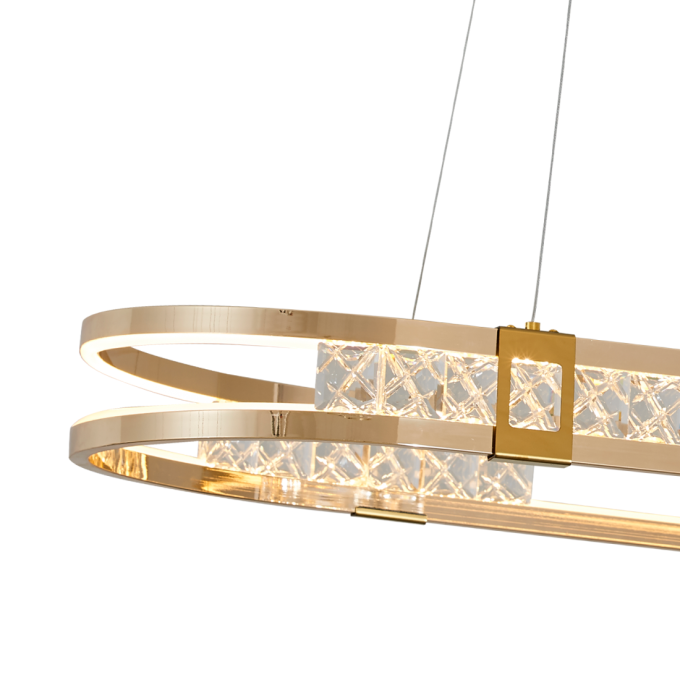 Pendente +Luz Balte Cristal e Alumínio Dourado 51 watts 3000K 350x850mm PE-204/51.85DO