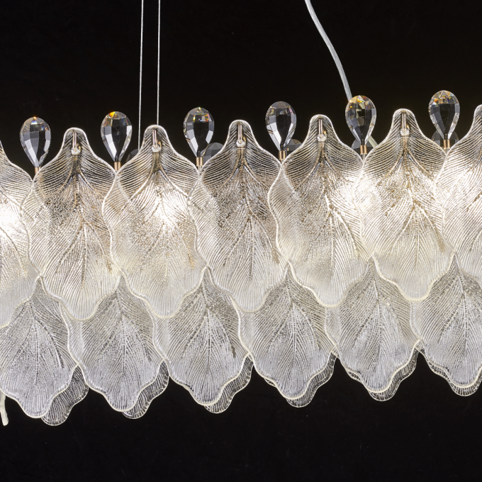 Pendente +Luz Foglia Metal Cristal e Vidro 12L E14 Dourado 1200x300x340mm PE-208/12.120DO