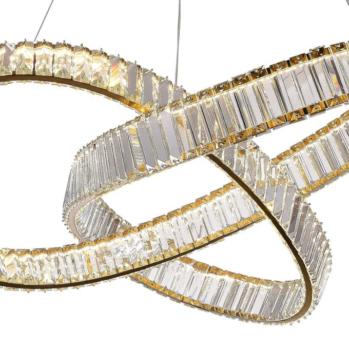 Pendente +Luz Node Cristal e Metal Dourado 40 watts 3000K 800x320mm PE-199/40.80DO