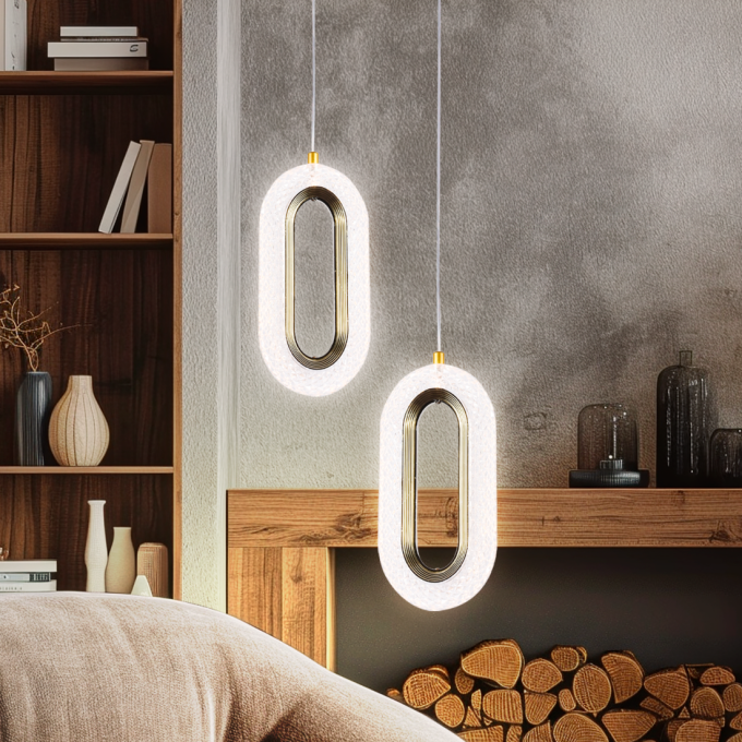 Pendente +Luz Vivara Alumínio, Metal e Acrílico Dourado 8 watts 3000K 120x240mm PE-197/8.24DO