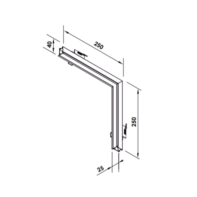 Perfil Embutido Newline Fit15 Standard Curva Teto/Parede 250x25x250mm SCPE15001