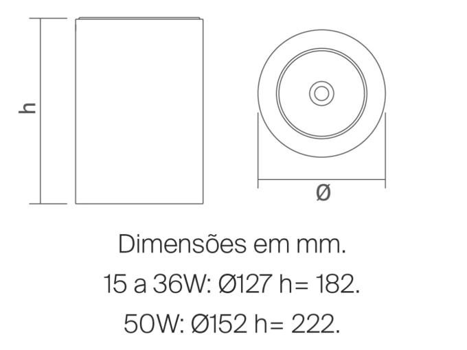 Luminária Powerlume Downlight Sobrepor Alumínio 10 watts IP40 220V Ø80x170mm DLASBP-10W