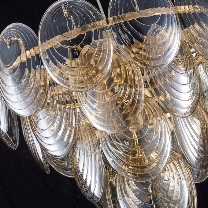Pendente +Luz Shell Vidro e Metal Conhaque e Dourado 9L E14 Ø600x500mm PE-205/9.60CQDO
