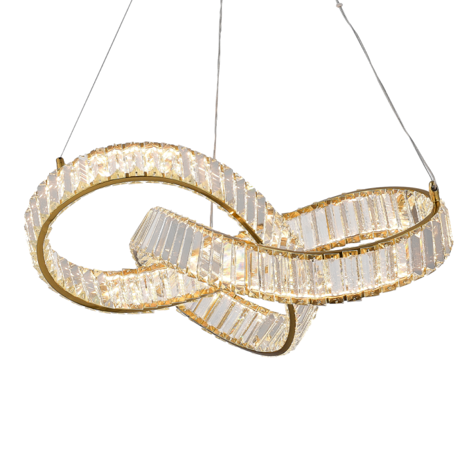 Pendente +Luz Node Cristal e Metal Dourado 30 watts 3000K 600x290mm PE-199/30.60DO
