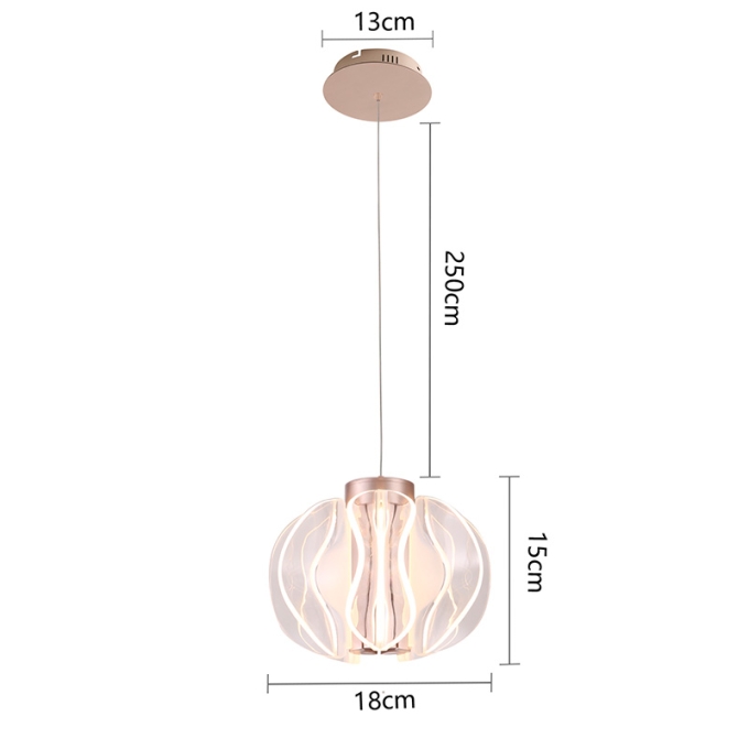 Pendente Nordecor Wavy 12 watts 2700K Ouro Champagne Ø180x150mm 2943