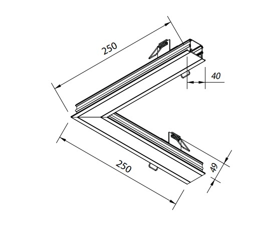 Perfil Embutido Newline Fit25 Curva Direita/Esquerda 250x45x250mm SCPS25000