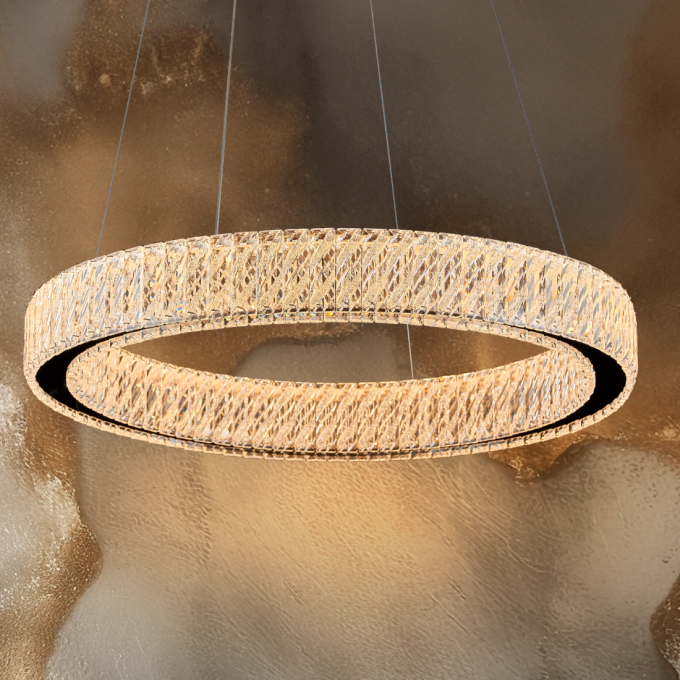 Pendente +Luz Allianz Cristal e Metal Cromado 36 watts 3000K Ø800x76mm PE-200/36.85CR