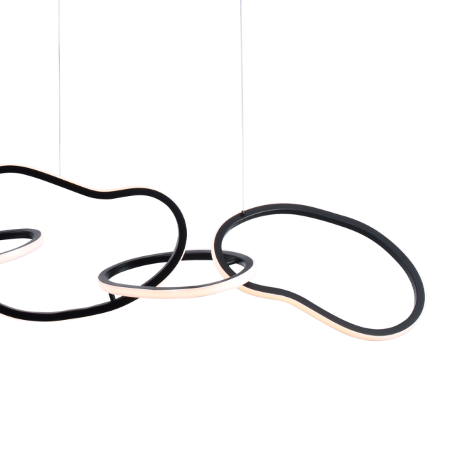 Pendente +Luz Moya Alumínio e Acrílico Preto 80 watts 3000K 280x1200mm PE-196/80.120PF