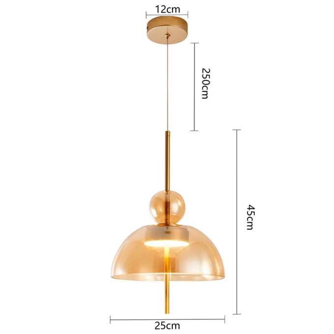 Pendente Nordecor Kholy 8 watts 3000K Dourado Fosco e Âmbar Ø250x450mm 2957