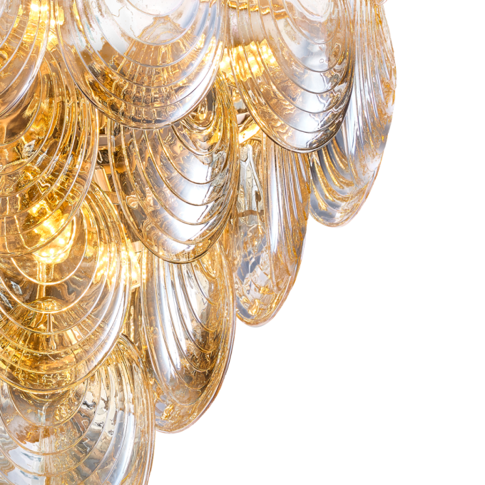 Pendente +Luz Shell Vidro e Metal Conhaque e Dourado 9L E14 Ø600x500mm PE-205/9.60CQDO