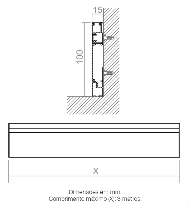 Perfil Powerlume Rodapé Iluminação Direta Alumínio 100x15mm Barra de 2 metros RDP-DI
