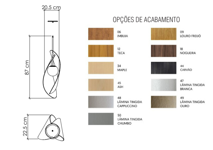 Pendente Accord Oyster 1L Mini Bulbo 870x205x225mm 1512