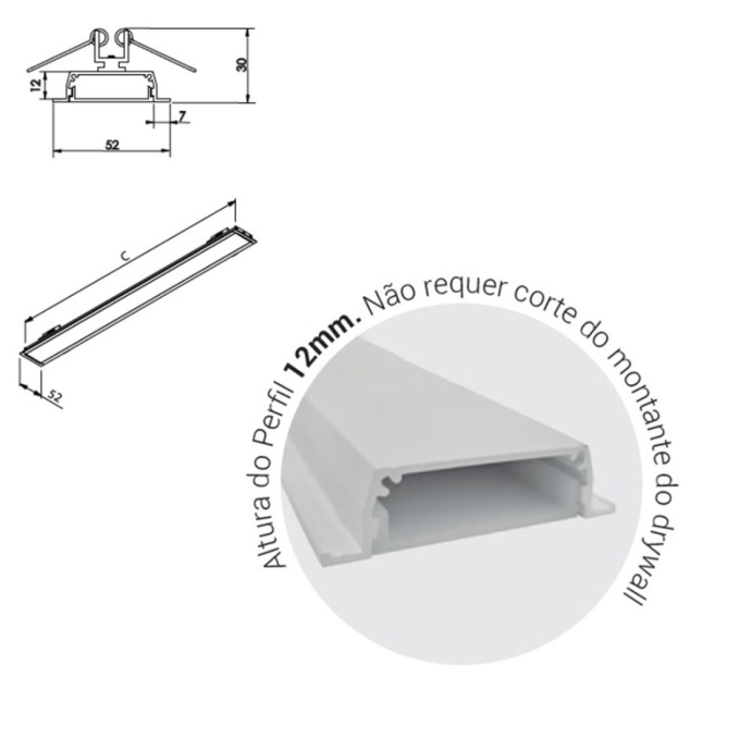 Perfil Newline Embutir Fit40 Slim para Fita de Led 2000x52x30mm SCPE43200
