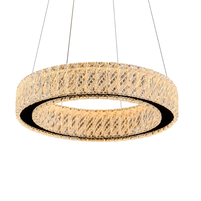 Pendente +Luz Allianz Cristal e Metal Cromado 27 watts 3000K Ø600x76mm PE-200/27.65CR