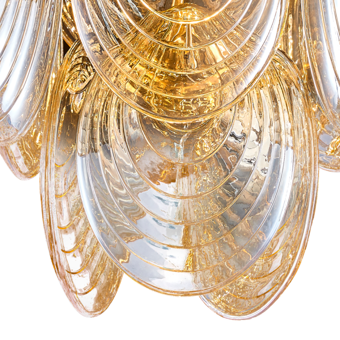 Pendente +Luz Shell Vidro e Metal Conhaque e Dourado 9L E14 Ø600x500mm PE-205/9.60CQDO