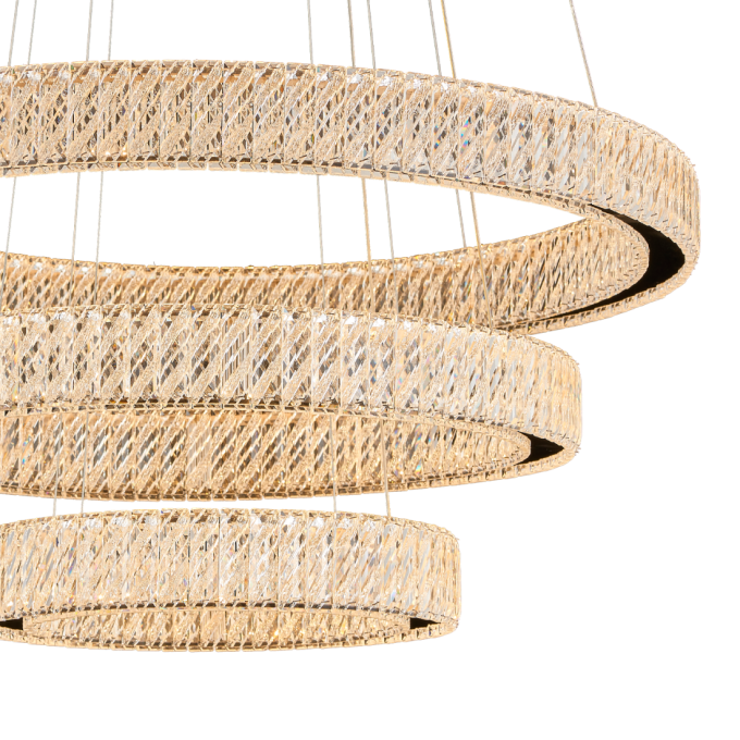 Pendente +Luz Allianz Cristal e Metal Cromado 110 watts 3000K Ø400/600/800mm PE-201/80.80CR