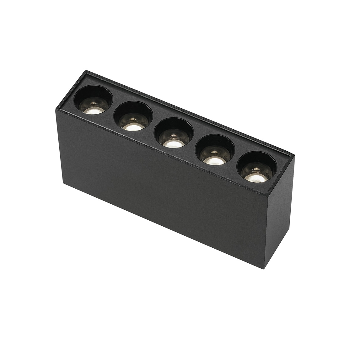  Spot Sobrepor Nordecor Downlight Powerus 5 Focos 10 watts 4000K Preto IRC90 35° Bivolt 137x35x70mm 6807