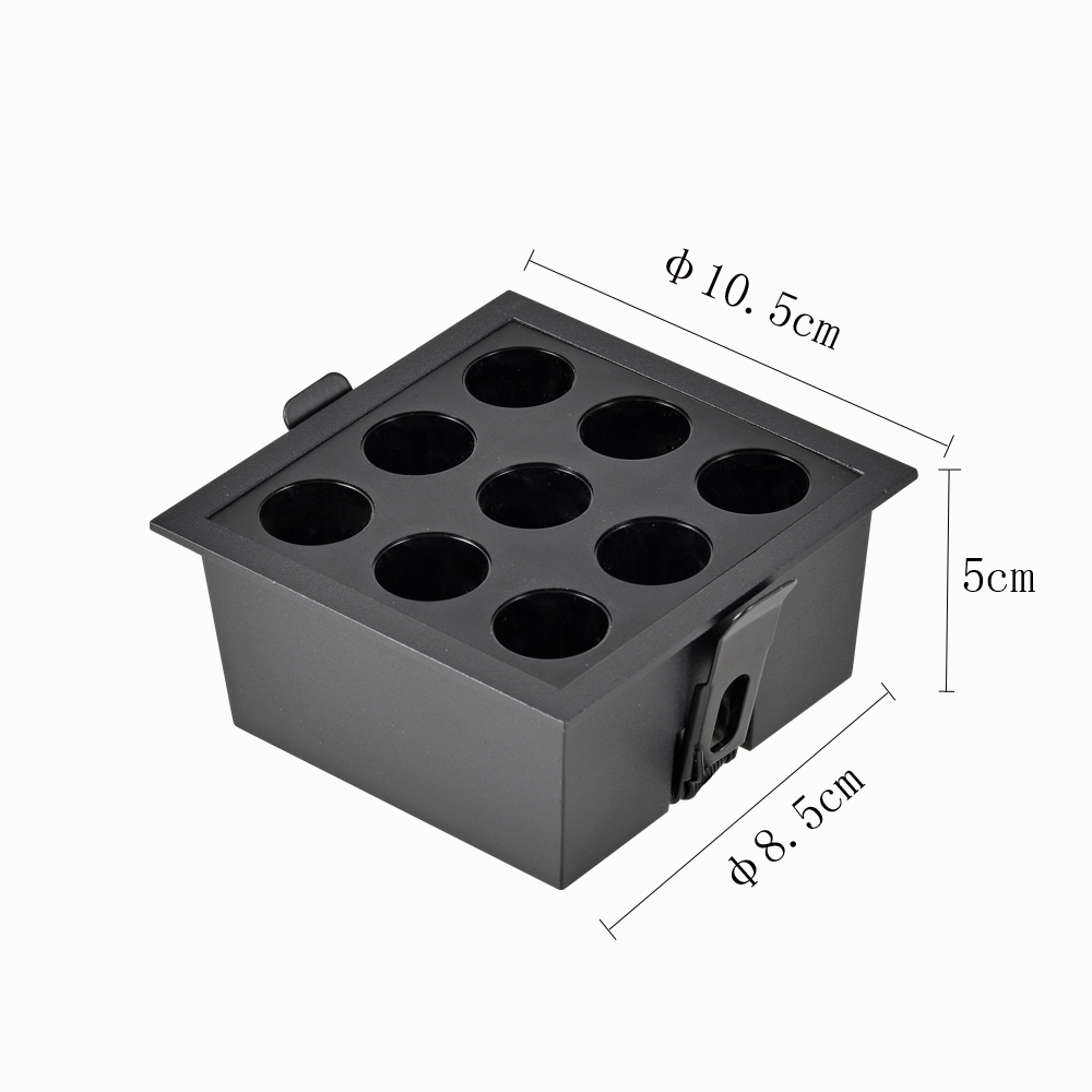 Embutido Nordecor Downlight Powerus 9 Focos 18 watts Preto 4000K IRC90 24° Bivolt 105x105x50mm 6801