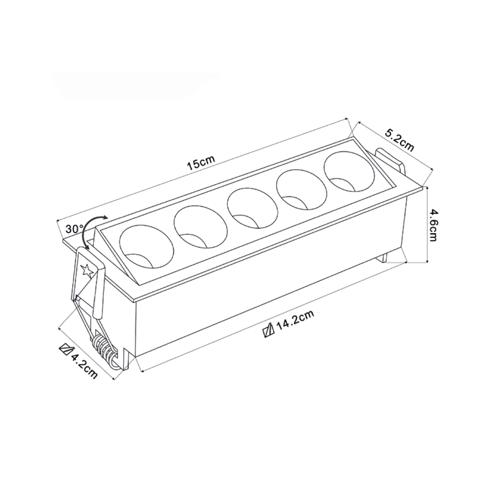 Embutido Nordecor Downlight Powerus Direcionavel 5 Focos 10 watts Branco 4000K IRC90 35° Bivolt 150x46x52mm 6794