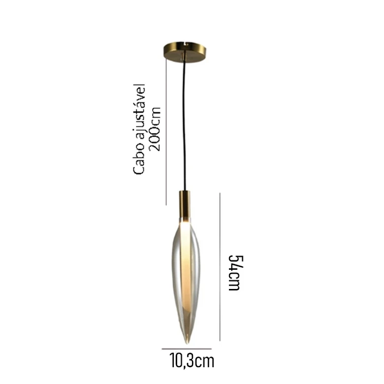Pendente Skylight Pencil Dourado e Vidro Âmbar 4 watts 3000K Bivolt Ø103X540mm SKY-4097L
