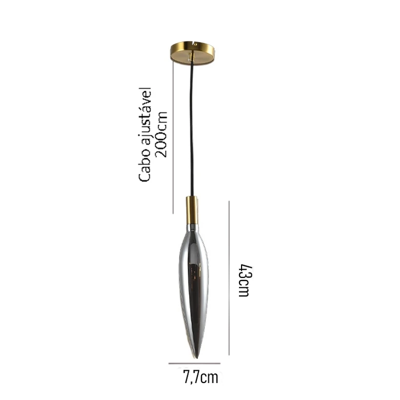 Pendente Skylight Pencil Dourado e Vidro Fumê 4 watts 3000K Bivolt Ø77x430mm SKY-4096FP
