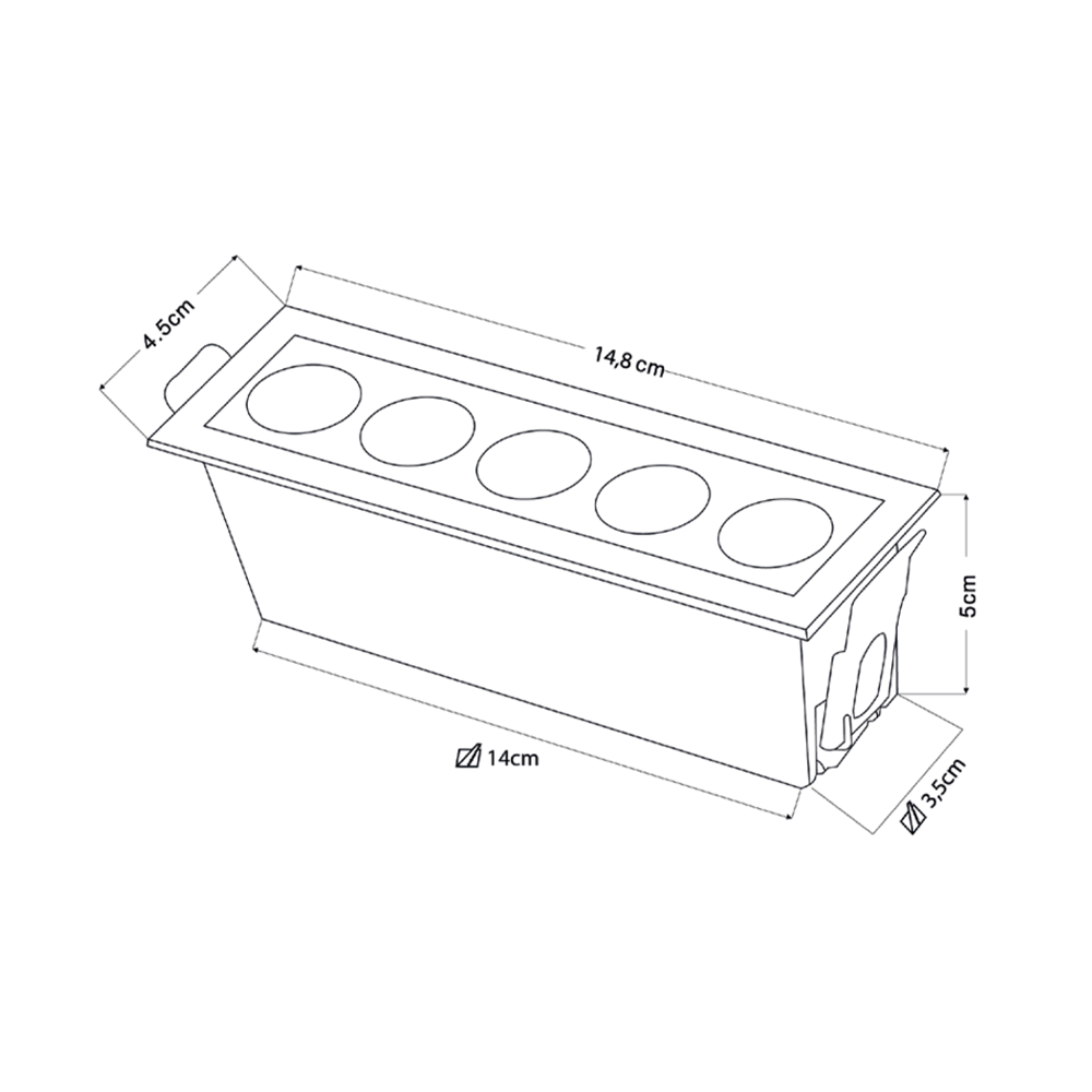 Embutido Nordecor Downlight Powerus 5 Focos 10 watts Branco 4000K IRC90 35° Bivolt 148x46x52mm 6792