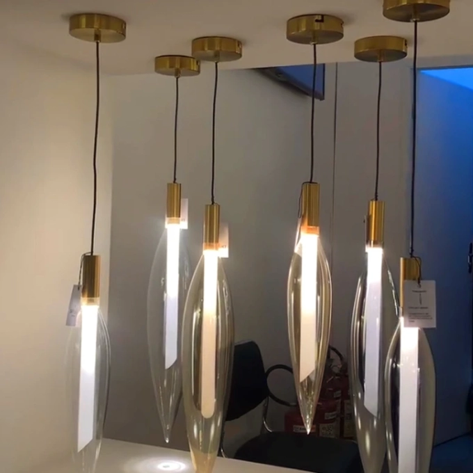 Pendente Skylight Pencil Dourado e Vidro Âmbar 4 watts 3000K Bivolt Ø103X540mm SKY-4097L
