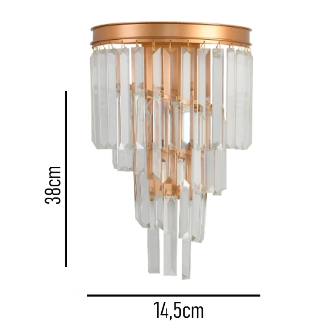 Arandela Skylight Crown Dourado e Cristal Translúcido 2L G9 Bivolt 250X145X380mm SKY-3129AR