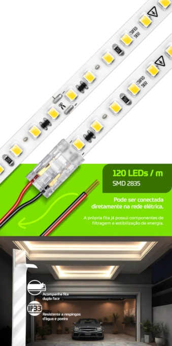 Fita LED Lumanti 12w/mt 120 leds IP33 8mm IRC80 Tensão de Rede 1200 lumens (Rolo 50 metros) FD33312R