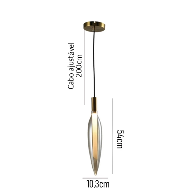 Pendente Skylight Pencil Dourado e Vidro Transparente 4 watts 3000K Bivolt Ø103X540mm SKY-4097TL