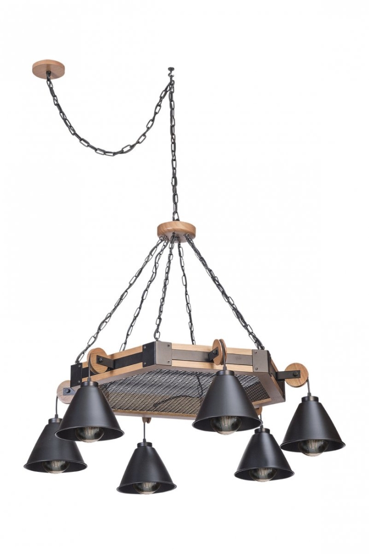Lustre Madelustre Celeiro Madeira Castanho e Metal Preto 6L E27 Ø1000mm 3264