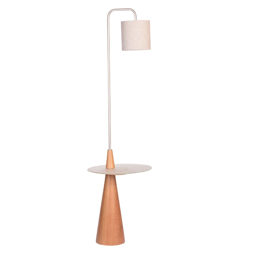 Luminária de Piso Madelustre Stella Madeira Castanho Metal e Cúpula Tecido Ø200x1650mm 3298CT
