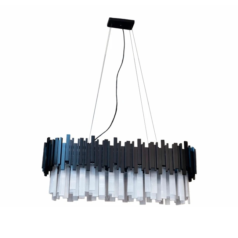 Lustre Skylight Fancy Preto e Pedras Selenitas 9L G9 Bivolt 900x330x300mm SKY-3013-1LS-PT