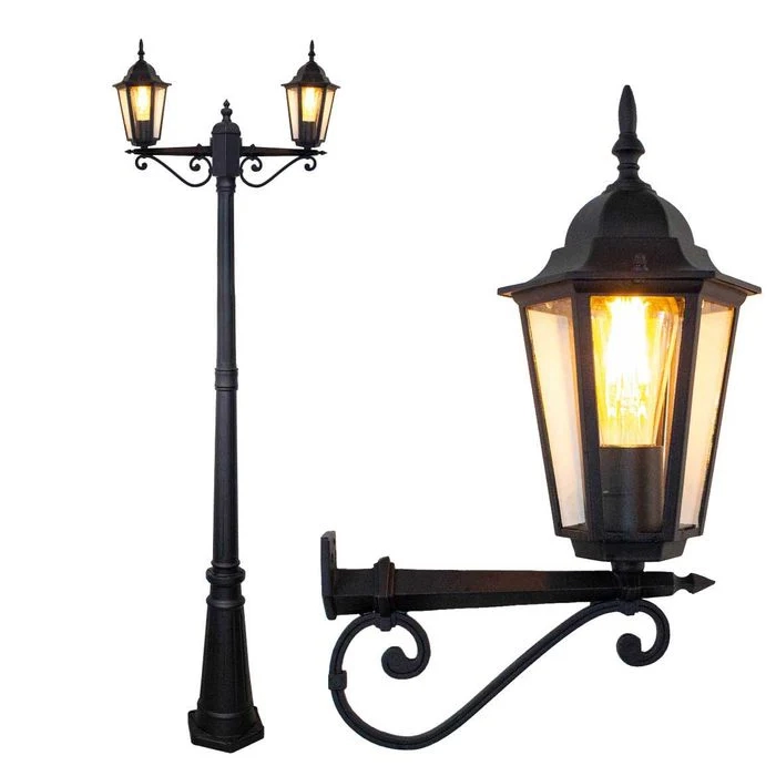 Poste Biancoluce Nice Alumínio Injetado e Vidro Preto 2L E27 2100mm PC204/2